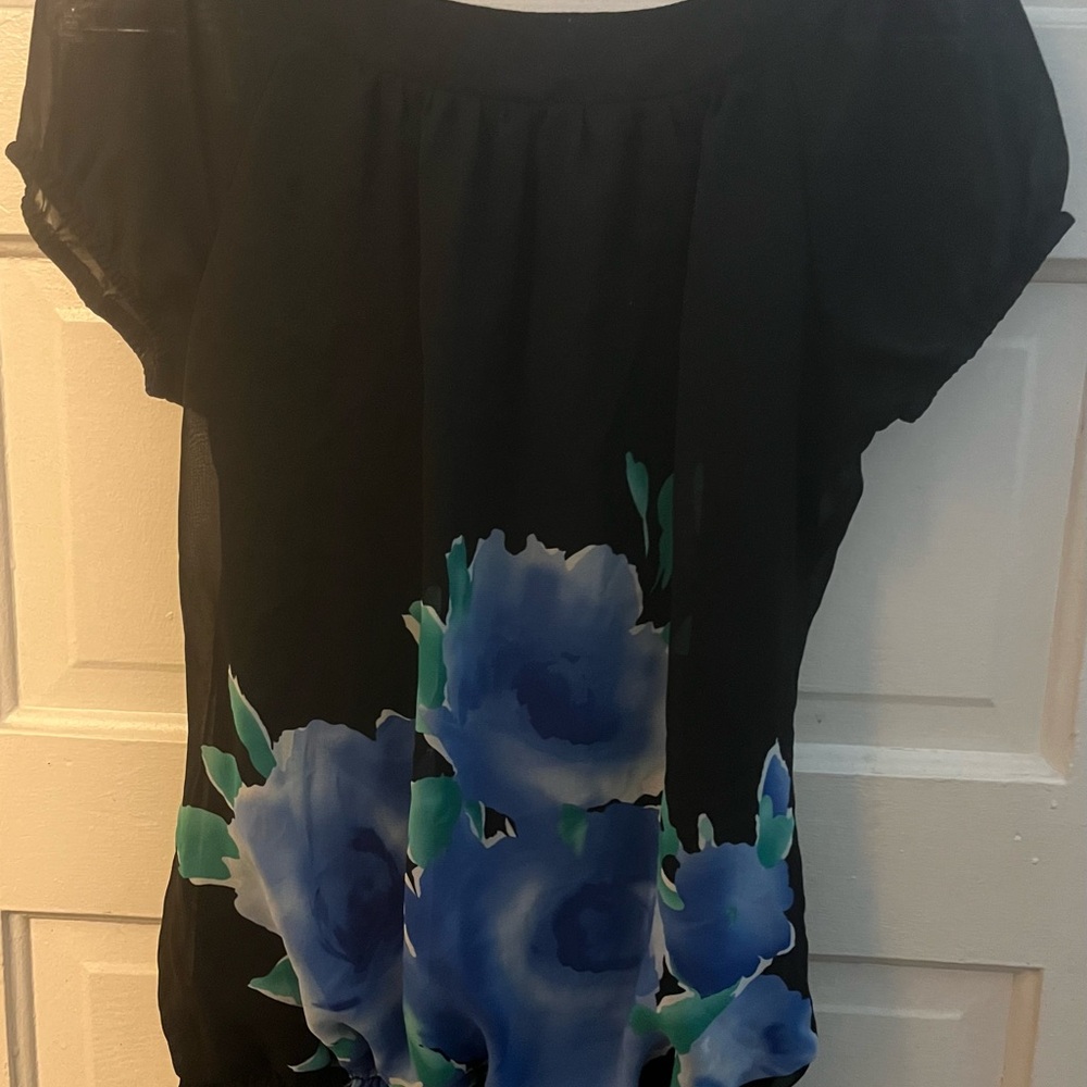 Maurice’s back and blue floral blouse